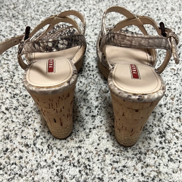 Authentic pre owned python Prada wedges sz 8.5 missing one strap loop see photos - Picture 3 of 8